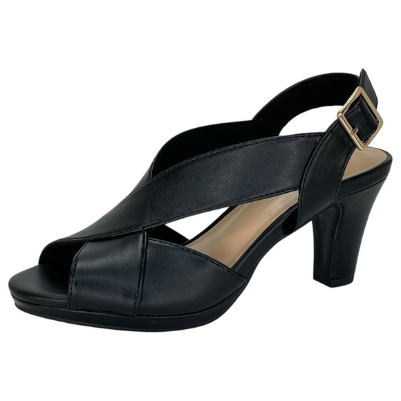 Easy Street Christy Black Faux Leather Criss Cross Womens Heels Size 6.5M - Picture 3 of 11